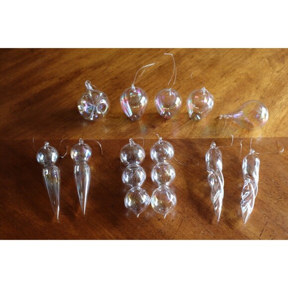Unbranded Other - Lot 11 Handblown Clear Thin Glass Iridescent Christmas Tree Ornament Icicle Ball
